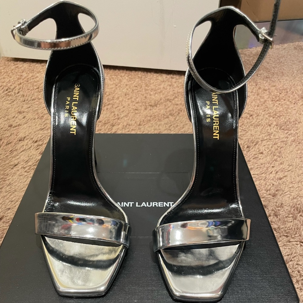 YSL Silver Patent Argento